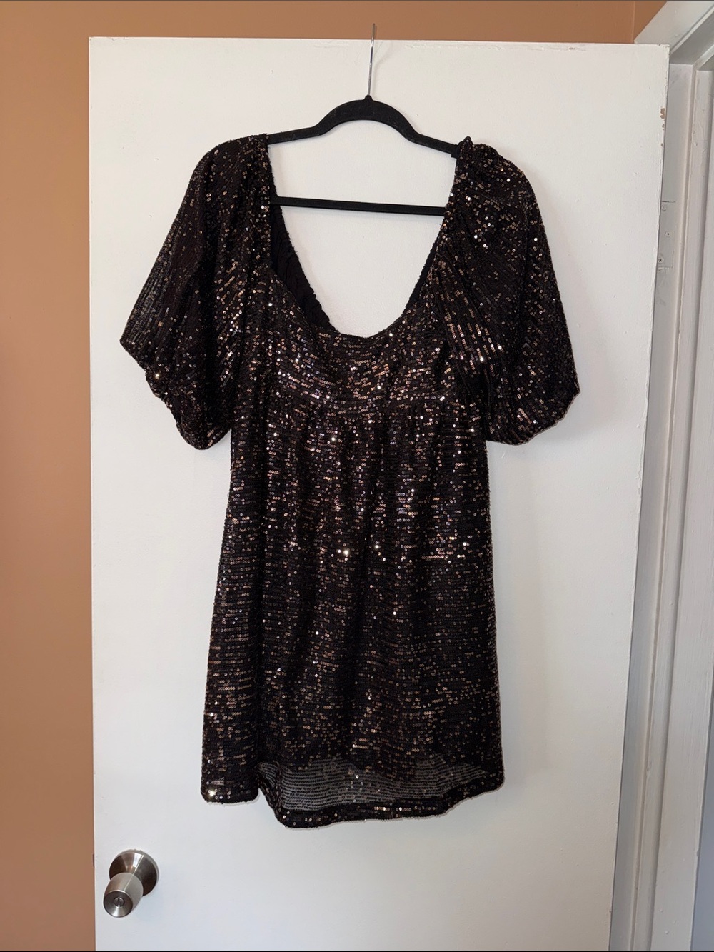 By Together Black Sequined Short Sleeve Scoop Neck Dress